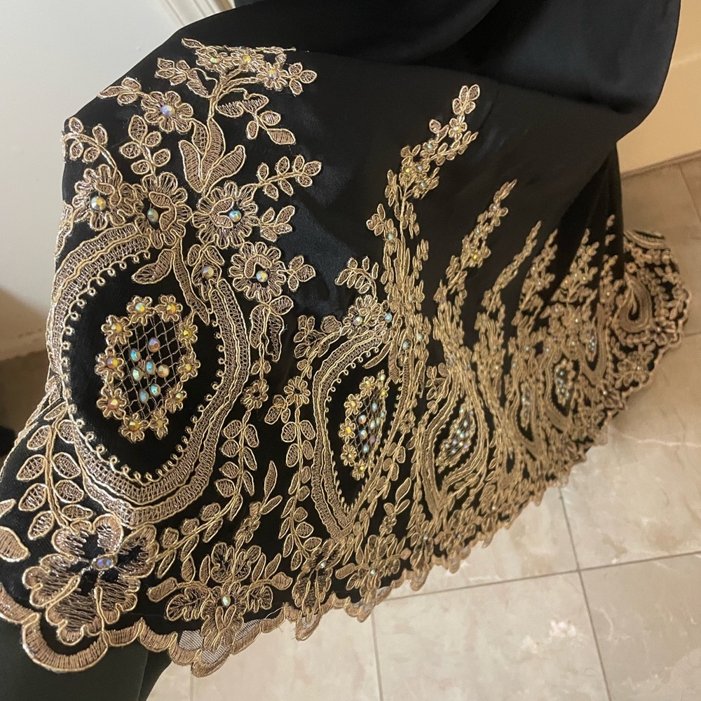 Tony Bowls Black and Gold Embellished Prom Dress - Picture 3 of 12